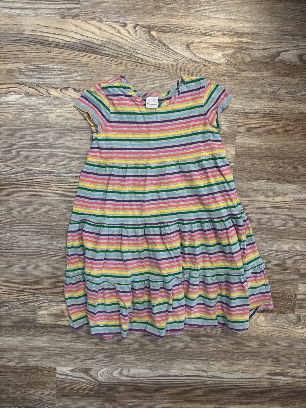Hanna Andersson Rainbow Striped Short Sleeve Dress with Pockets - 120/6-7